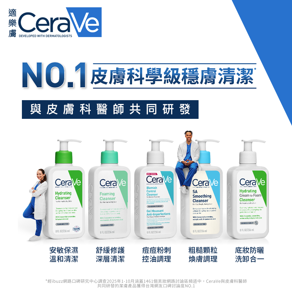 No.1皮膚科學級穩膚清潔，與皮膚科醫師共用研發
